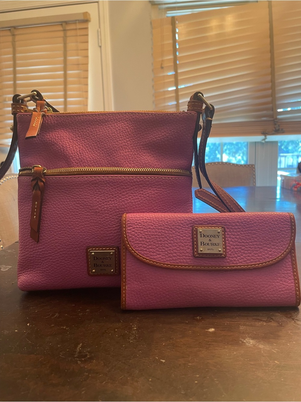 Dooney & Bourke Pink Pebbled Leather Crossbody Bag with Matching Wallet